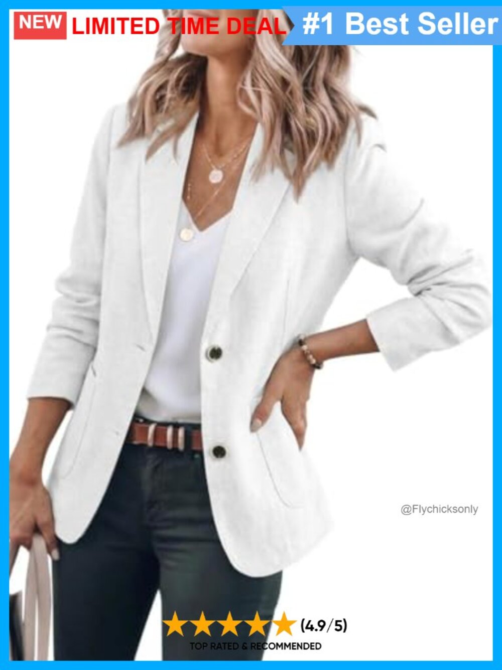Linen Blazer Long Sleeve V Neck Loose Fit Suit Jacket with Pockets